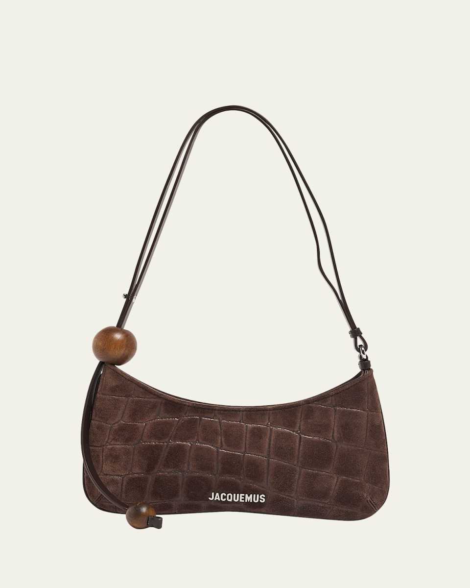 Le Bisou Croc-Embossed Suede Shoulder Bag